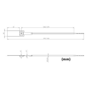 VersaPull - Durchziehplombe mit Metalleinlage (nummeriert) - 3.7mm Abmessungen